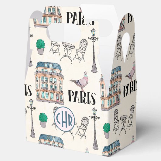 Cute Paris Street Scene | Monogram Waterverf Bedankdoosjes (Geopend)