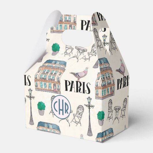 Cute Paris Street Scene | Monogram Waterverf Bedankdoosjes (Voorkant Zijde)