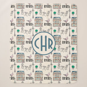 Cute Paris Street Scene Monogram Waterverf Sherpa Deken