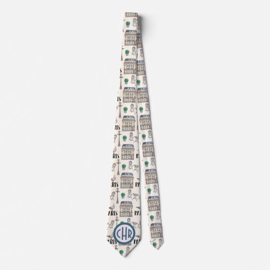 Cute Paris Street Scene | Monogram Waterverf Stropdas (Voorkant)