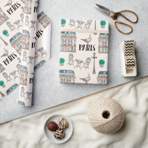 Cute Paris Street Scene   WATERVERF Cadeaupapier