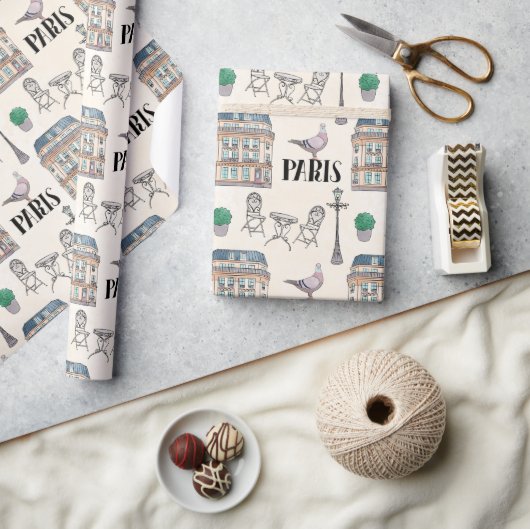 Cute Paris Street Scene | WATERVERF Cadeaupapier (Crafts)