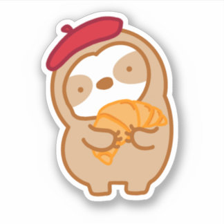 Cute Parisian Croissant Sloth Sticker
