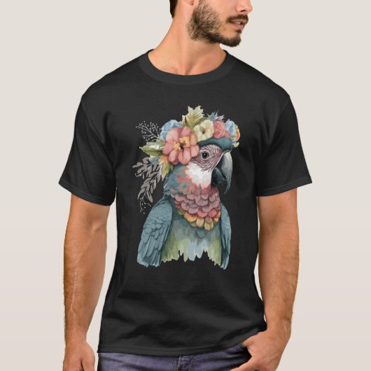 Cute Parrot Macaw Bird Flower Crown Pet Birds T-shirt (Voorkant)