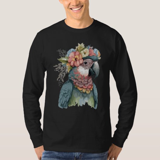 Cute Parrot Macaw Bird Flower Crown Pet Birds T-shirt (Voorkant)