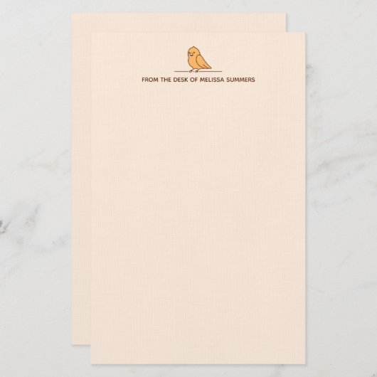 Cute Parrot Parakeet Bird Custom Text Beige Briefpapier (Voorkant / Achterkant)