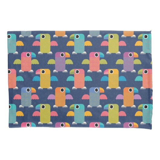 Cute Parrot Pattern on Blue Kussensloop (Voorkant)