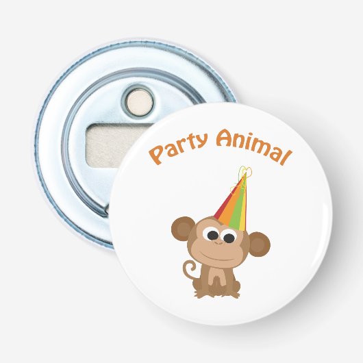 Cute Party Animal Monkey Button Flesopener (Voorkant)