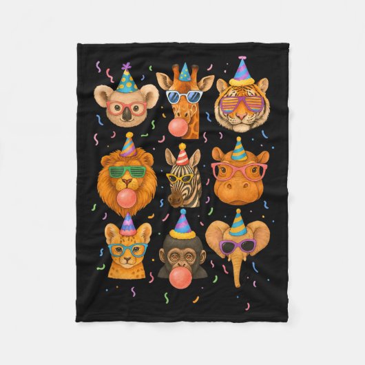 Cute Party Animals Birthday Wildlife Zoo Birthday  Fleece Deken (Voorkant)