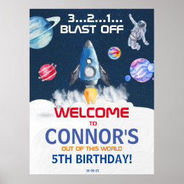 Cute Party Astronaut Birthday Welkom Poster