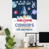 Cute Party Astronaut Birthday Welkom Poster (Thuiskantoor)