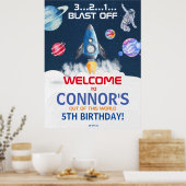 Cute Party Astronaut Birthday Welkom Poster (Keuken)