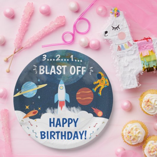 Cute Party Astronaut thema Birthday Papieren Bordje (Feest)