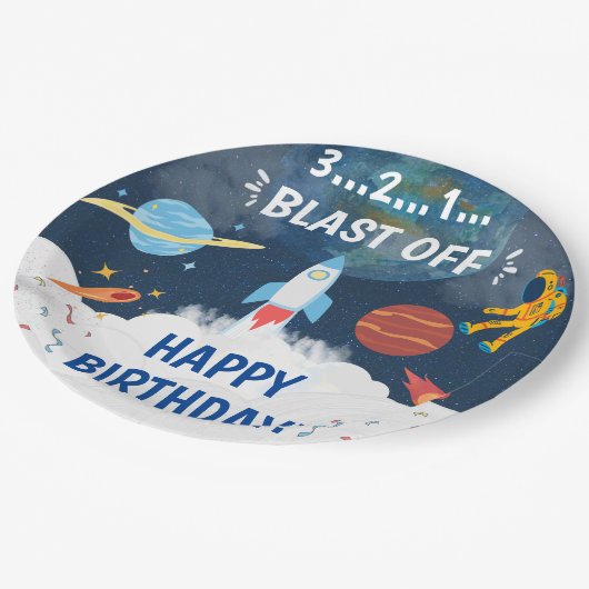 Cute Party Astronaut thema Birthday Papieren Bordje (Gekanteld)