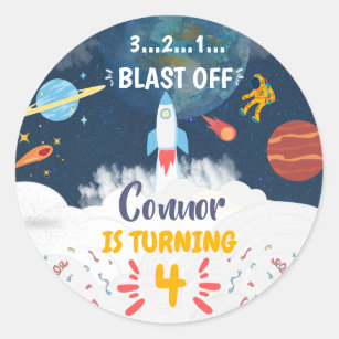 Cute Party Astronaut thema Birthday Ronde Sticker