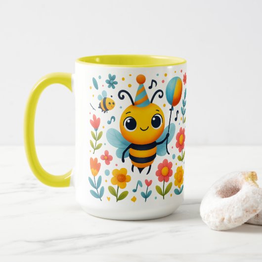 Cute Party Bee Ceramic Mug Mok (Met donut)