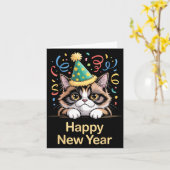 Cute Party Cat Happy New Year Funny New Year’s Eve Kaart (Gele Bloem)