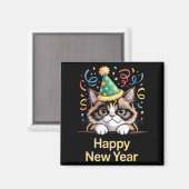 Cute Party Cat Happy New Year Funny New Year’s Eve Magneet (Voorkant / Achterkant)