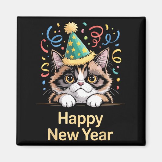 Cute Party Cat Happy New Year Funny New Year’s Eve Magneet (Voorkant)