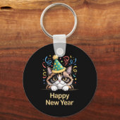 Cute Party Cat Happy New Year Funny New Year’s Eve Sleutelhanger (Voorkant)