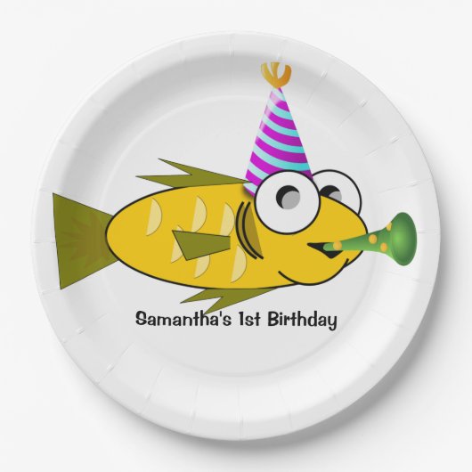 Cute Party Goldfish Personalized Birthday Papieren Bordje (Voorkant)