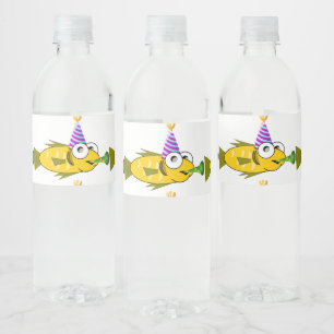Cute Party Goldfish Personalized Birthday Waterfles Etiket