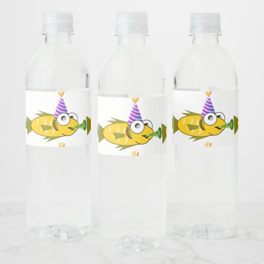 Cute Party Goldfish Personalized Birthday Waterfles Etiket (Flessen)