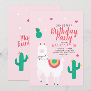 Cute Party Llama Birthday Invitation Kaart