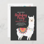Cute Party Llama en Ballon Verjaardagsuitnodiging Uitnodiging Briefkaart (Voorkant / Achterkant)