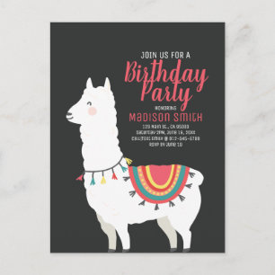 Cute Party Llama en Ballon Verjaardagsuitnodiging Uitnodiging Briefkaart