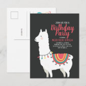 Cute Party Llama en Ballon Verjaardagsuitnodiging Uitnodiging Briefkaart (Voorkant / Achterkant)