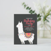 Cute Party Llama en Ballon Verjaardagsuitnodiging Uitnodiging Briefkaart (Staand voorkant)
