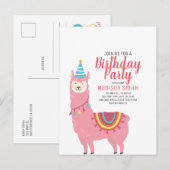 Cute Party Llama en Ballon Verjaardagsuitnodiging Uitnodiging Briefkaart (Voorkant / Achterkant)
