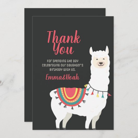 Cute Party Llama en Balloon Birthday Dank u Bedankkaart (Voorkant / Achterkant)