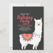 Cute Party Llama en Balloon Birthday Invitation Kaart (Voorkant)