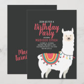 Cute Party Llama en Balloon Birthday Invitation Kaart (Voorkant / Achterkant)