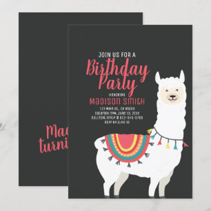 Cute Party Llama en Balloon Birthday Invitation Kaart