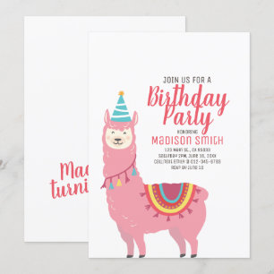 Cute Party Llama en Balloon Birthday Invitation Kaart