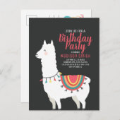 Cute Party Llama en Balloon Birthday Invitation Uitnodiging Briefkaart (Voorkant / Achterkant)