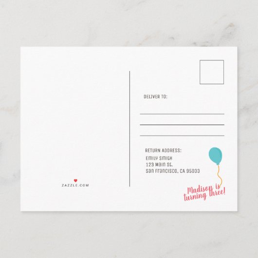 Cute Party Llama en Balloon Birthday Invitation Uitnodiging Briefkaart (Achterkant)