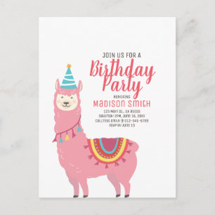 Cute Party Llama en Balloon Birthday Invitation Uitnodiging Briefkaart