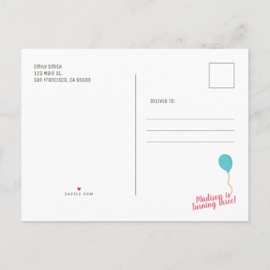 Cute Party Llama en Balloon Birthday Invitation Uitnodiging Briefkaart (Achterkant)