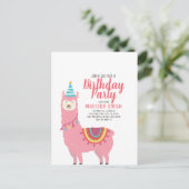 Cute Party Llama en Balloon Birthday Invitation Uitnodiging Briefkaart (Staand voorkant)
