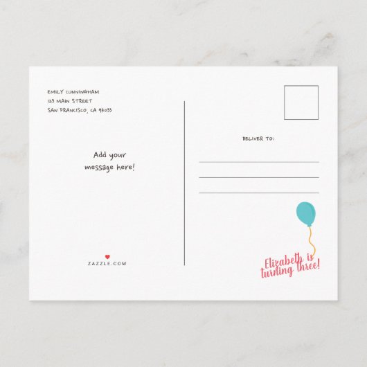Cute Party Llama en Balloon Birthday Uitnodiging Briefkaart (Achterkant)