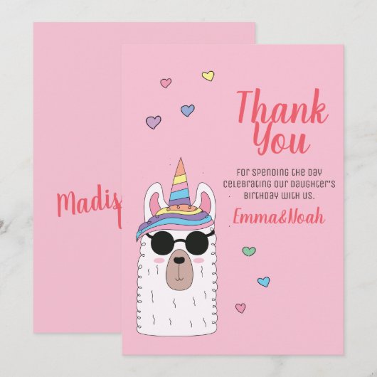 Cute Party Llamacorn Birthday Hartelijk dank Bedankkaart (Voorkant / Achterkant)
