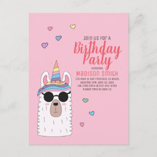 Cute Party Llamacorn Birthday Invitation Uitnodiging Briefkaart