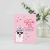 Cute Party Llamacorn Birthday Invitation Uitnodiging Briefkaart (Staand voorkant)