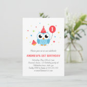 Cute party owl met ballon en cupcake jarig kaart (Staand voorkant)