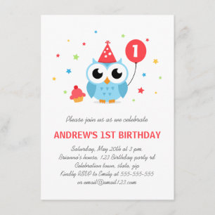 Cute party owl met ballon en cupcake jarig kaart