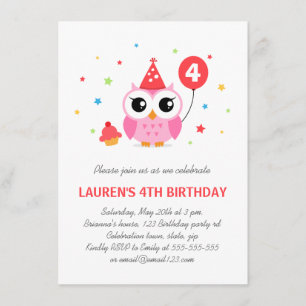 Cute party owl met ballon en cupcake jarig kaart